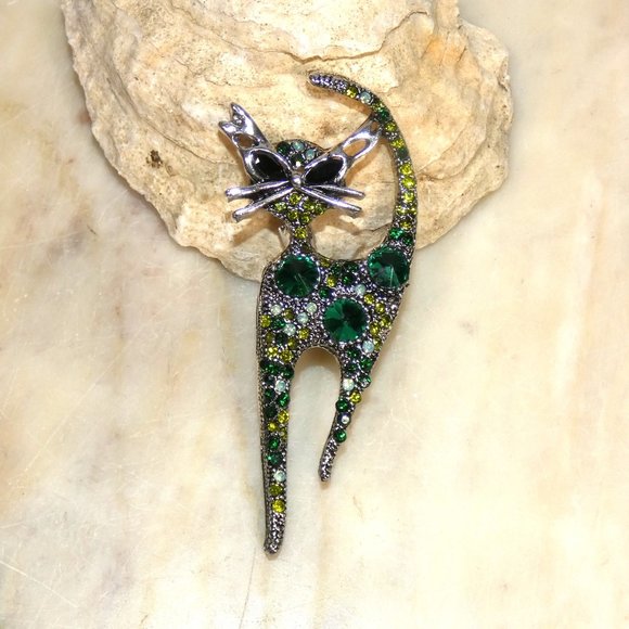 Sparkling Rhinestone Cool Cat, Kewl Kitty - Brooch Pin - with Gifting Box - Picture 5 of 8